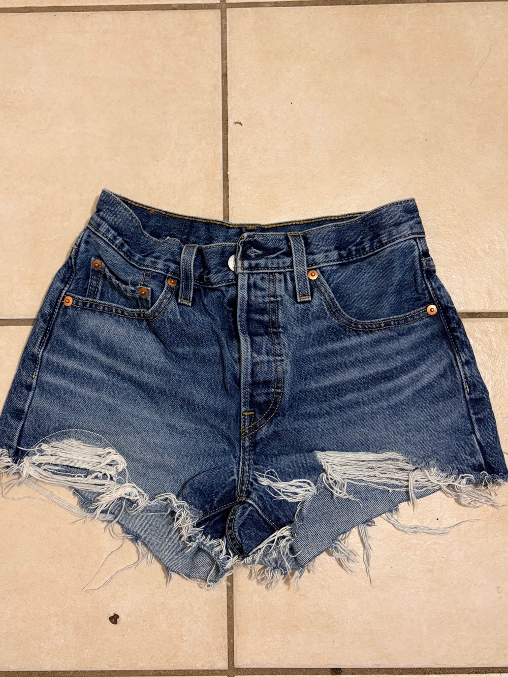 Levi’s High-Waist Distressed Denim Shorts - Blue